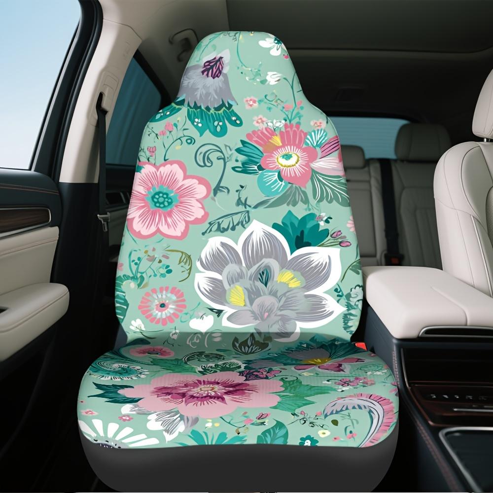 2 Stück Blumen-Print für Lotusblüte-Blätter Auto-Sitzbezüge - Langlebig, Einfach zu installieren, Universell passend für Vordersitze, Maschinenwaschbar