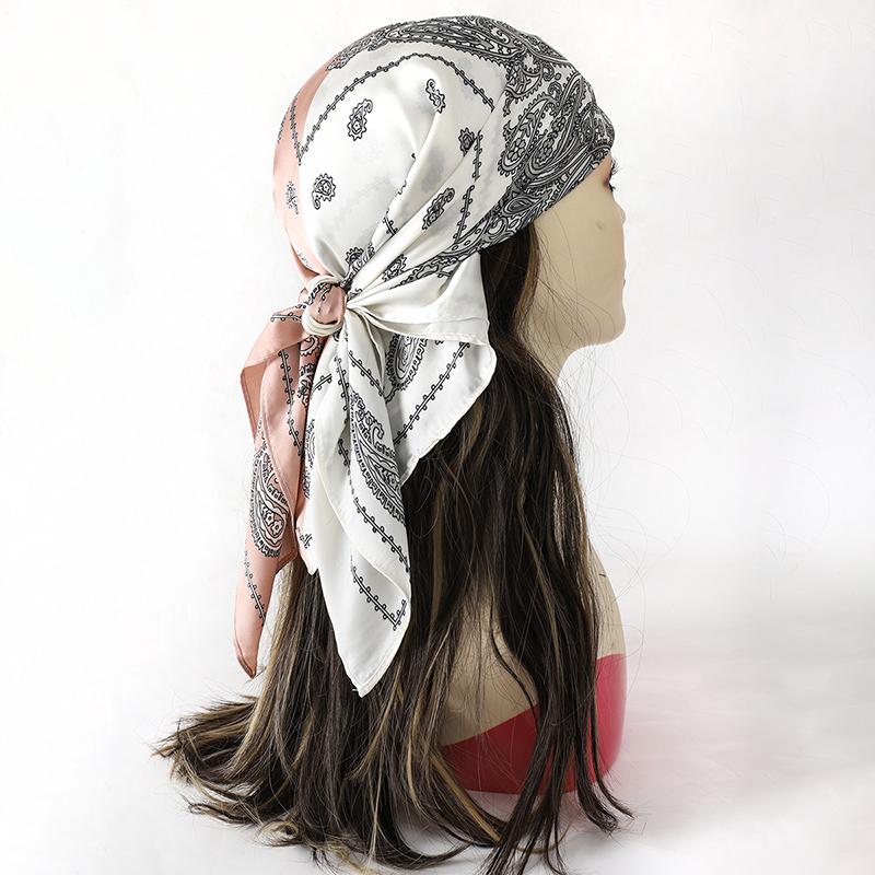 Head Scarf Women Luxury Brand Square Silk Foulard Satin Bandana Summer Soft Neckerchief Hijab Hair Scarves For Ladies