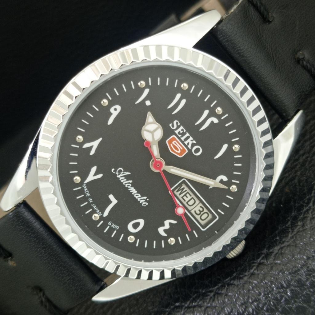 

JAPAN VINTAGE REFURBISHED SEIKO 5 AUTOMATIC 6309A MENS BLACK WATCH a442508-1