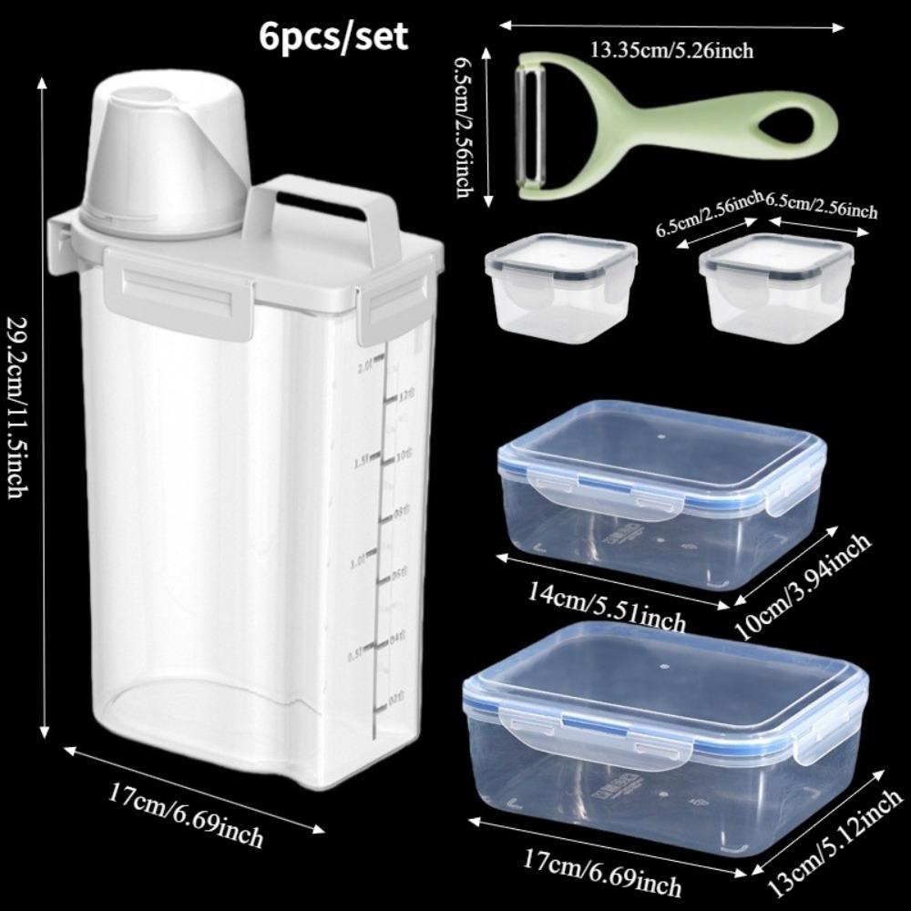 6pcs/set (5 containers+1 peeler) sealed food storage containers with lids, plastic kitchen storage system