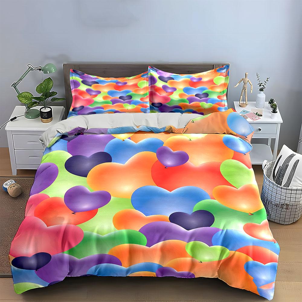 Colorful Heart Decor Set Soft Comfortable Duvet Cover Bedding Set Included 1*Duvet Cover & 2*Pillowcases, Gift