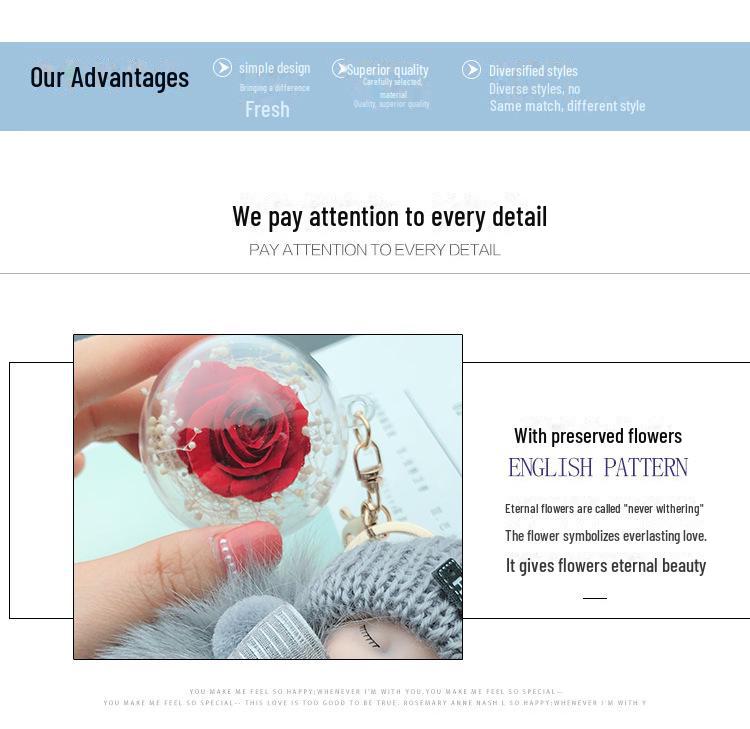 Korean Bow Keychain: Squinting Doll with Fox Fur Pendant - A Unique Japanese and Korean Gift