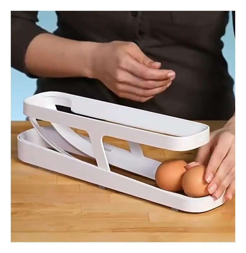 Egg Crate Holder for Refrigerators, 2-Tier Automatic Rolling Egg Crate, Egg Holder, Egg Storage Case for Refrigerators, Clean and Easy To Clean