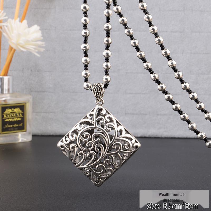 Tibetan Silver Four Directions Wealth Tassel Pendant Necklace Long Necklace Pendant Vintage Versatile