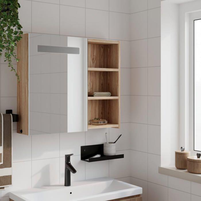 VidaXL Armoire de salle de bain à miroir avec LED chêne 60x13x52 cm, armoire de toilette avec miroir, armoire murale avec 357972