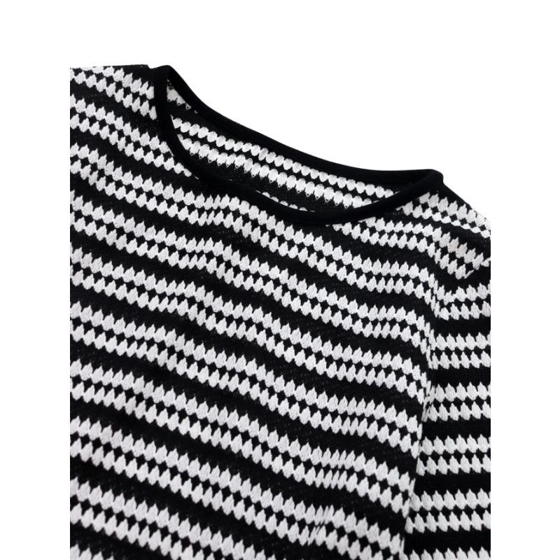 Striped Knee-length Long Dress, Long-sleeved Round-neck Thickened Knitted Dress, Slimming Long Dress