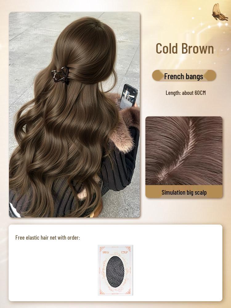 Женский полный головной убор - Французский парик - Естественный вид, Бесшовный, Утолщающий, Длинный, Кудрявая волна