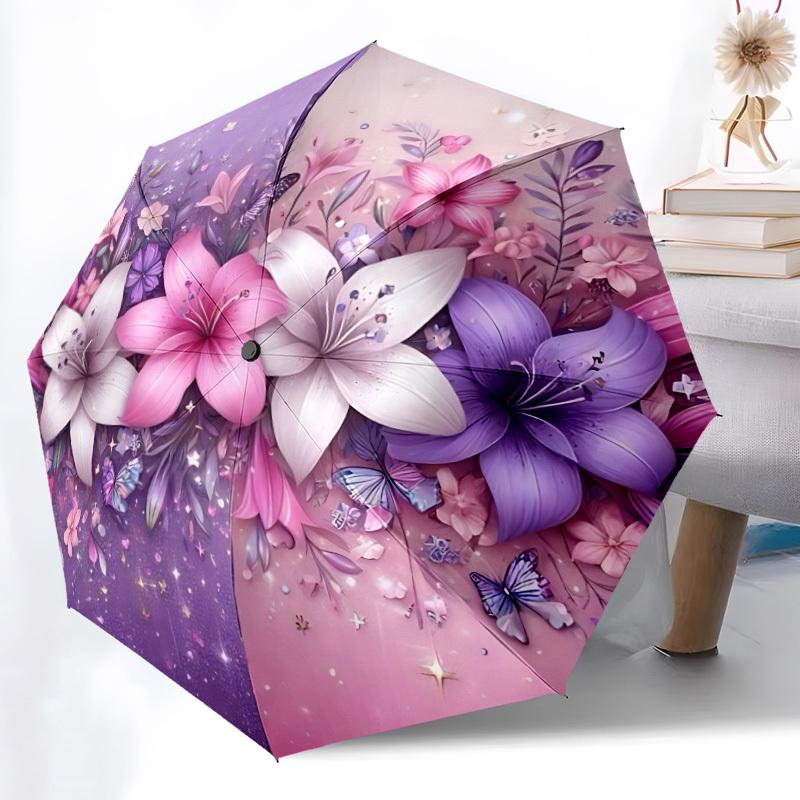 1pc Floral Fantasy Automatic Open/Close Umbrella, Compact Travel Umbrella, 8-Rib Sturdy Frame - Ideal Gift for Friends Yy251118104