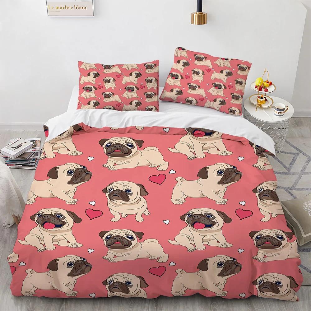Corgi Dog King Queen Duvet Cover Yellow Cartoon Puppy Bedding Set for Kids Boys Girls Kawaii Pet Animal Pink 2/3pcs Quilt Cover