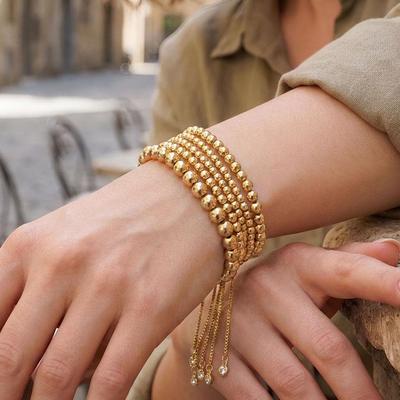 Adjustable Retro Fashion 18K Gold-Plated Copper Bead Bracelet with Zirconia