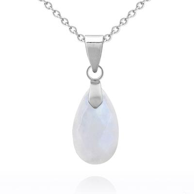 [R5944] - Handmade Steel Necklace 'Mineralia' Silver Moonstone - 17x9 Mm