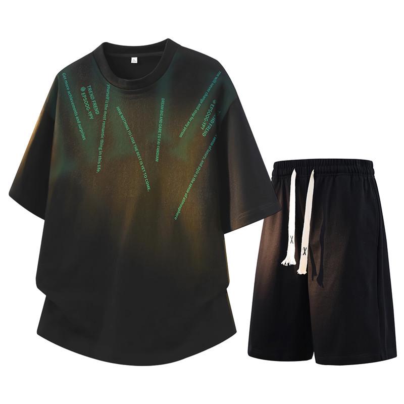 Men's Retro Short-Sleeve T-Shirt and Sports Shorts Set