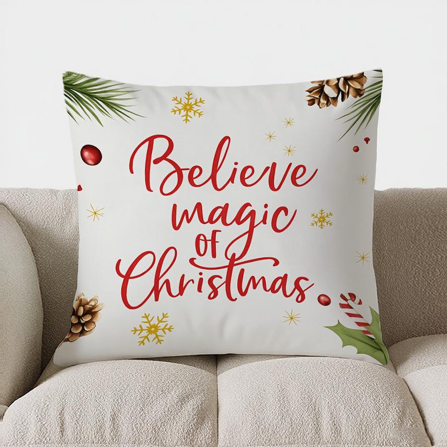Home Decor Snowman Sleigh Christmas Decorative Pillow Cover Pattern Cushion Cover Suitable For Sofa Bedroom Car Pillow Cover