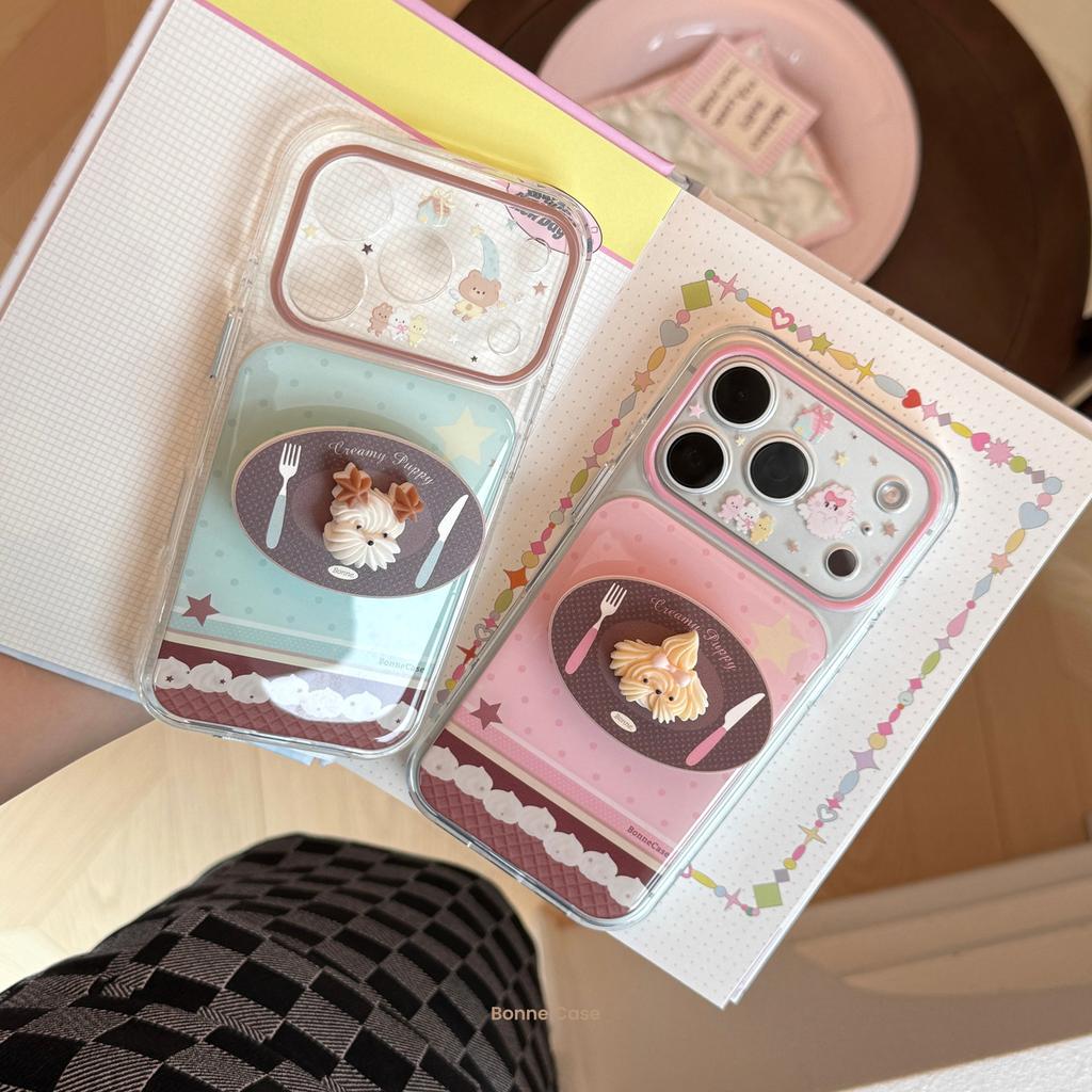 Cream dessert applies to Apple 17pm mobile phone case iphone16 three-dimensional puppy biscuits 14 all-inclusive soft 15 bracket