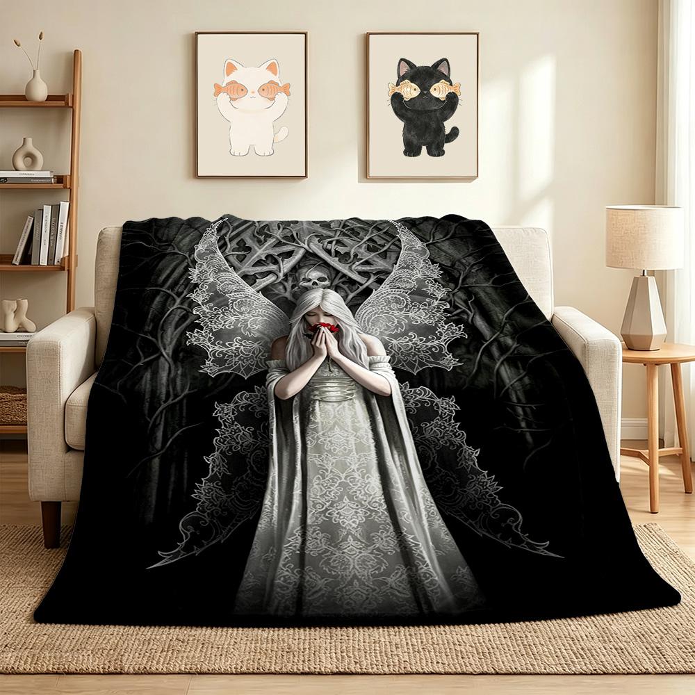 Gothic Angel Flannel Blanket Throw Blanket Soft Warm Sofa Bed Camping Home Decor Unique Christmas Gift Cs92274