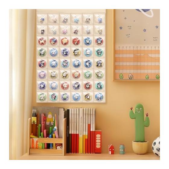 Can Badge Storage Wall Pocket Wall Hanging Can Badge Storage Case File Display Decoration Exhibition Promotion Large Capacity 48 Pockets Collection