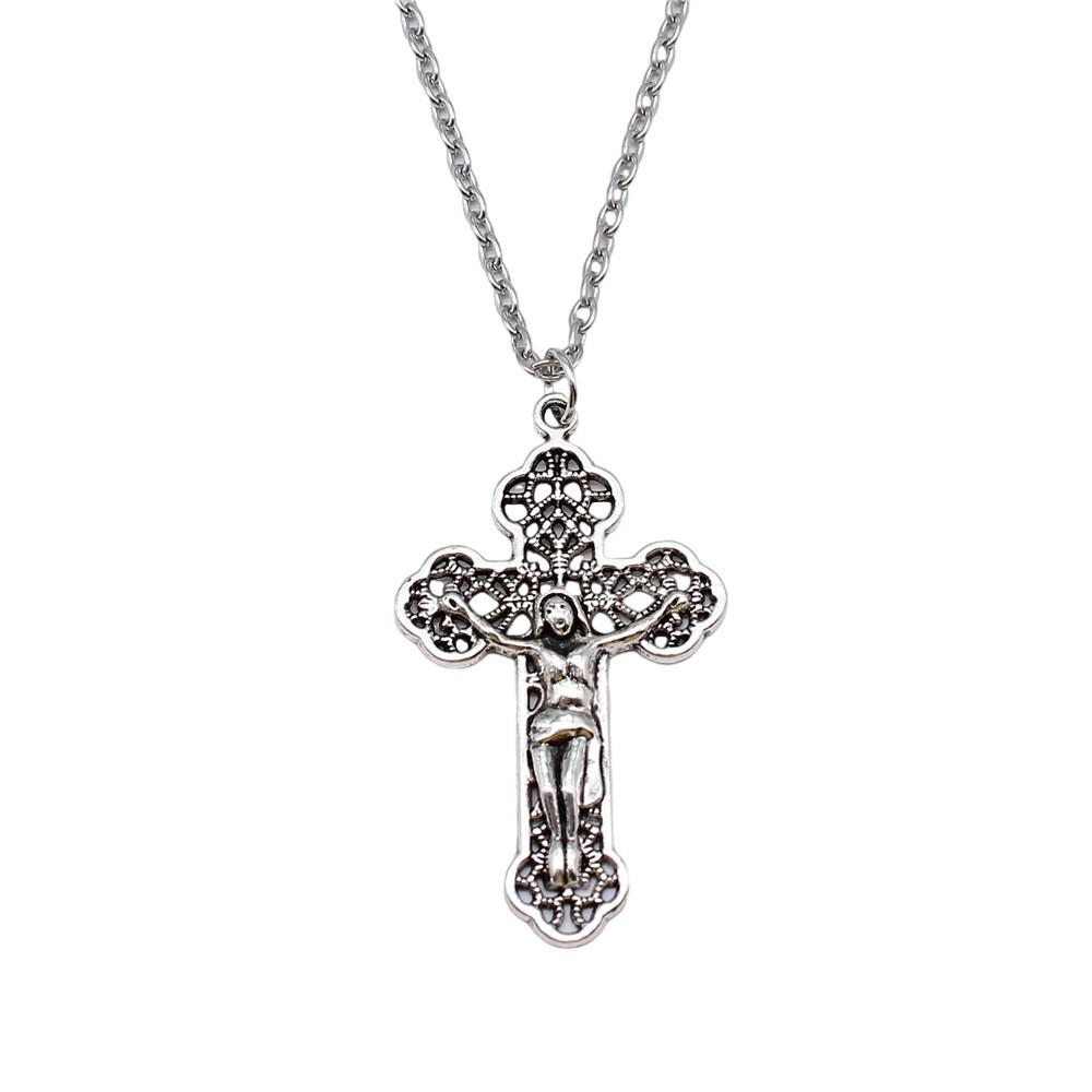 Ornate Cross Pendant Necklace Gothic Religious Christian Statement Jewelry 45cm or 70cm Long Chain
