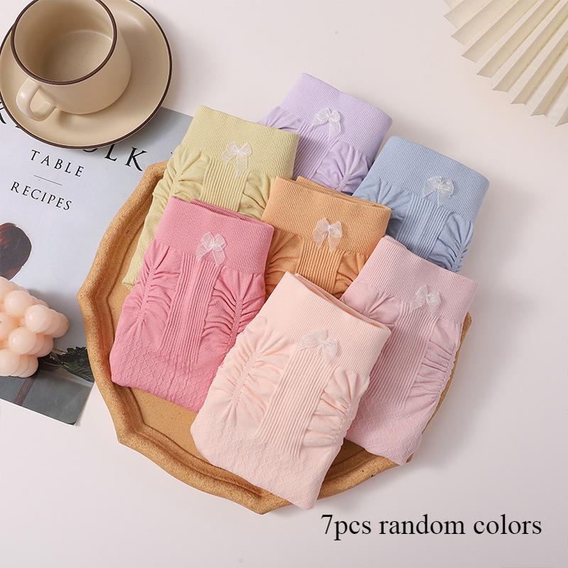 

7 шт./лот Нижнее белье больших размеров с высокой талией для женщин, утягивающие треугольные трусики с бантом и завязкой-бабочкой L