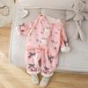 Girls Cartoon Bear Fleece Set Cute Bow Hoodie Pants Winter Outfit Kids Warm Clothing