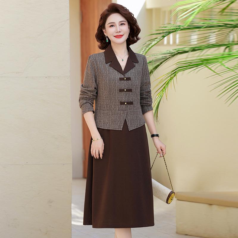 

Новое платье с длинным рукавом Весна/Осень 2025 для стильных мам и женщин 50+, дизайн «двойка» 5XL for 140-150 jin