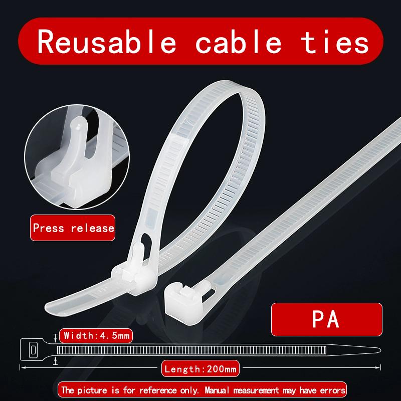 50PCS/100pcs 5*200 Plastic Reusable Cable Zip Tie Nylon May Wrap Straps Ties Slipknot Loose SlipknotRecycle Organizer Detachable
