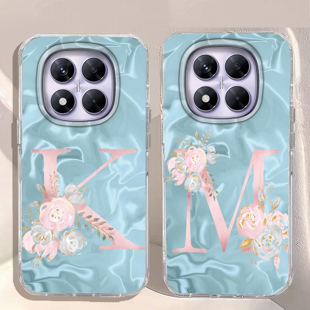 Pink Bule Couple A-Z Letter Flower Shockproof Phone Case For Xiaomi Redmi A5 A3 A4 A1 A2 9A 9C 9 10 Silicone Shell Back Cover