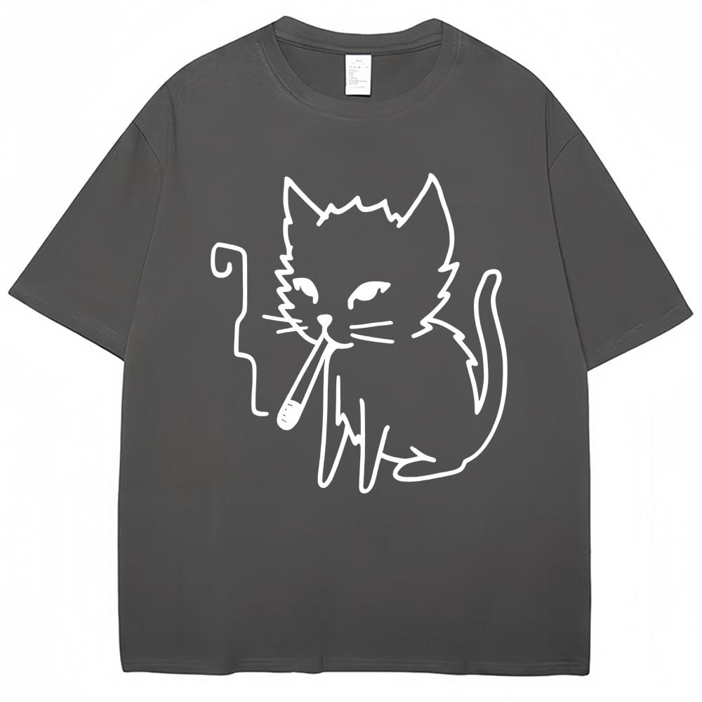 Funny Smoking Cat Meme Graphic Tshirt Unisex Women Fashion Y2k Humor Short Sleeve Oversized Cozy Cotton Casual T Shirts Streetwear
