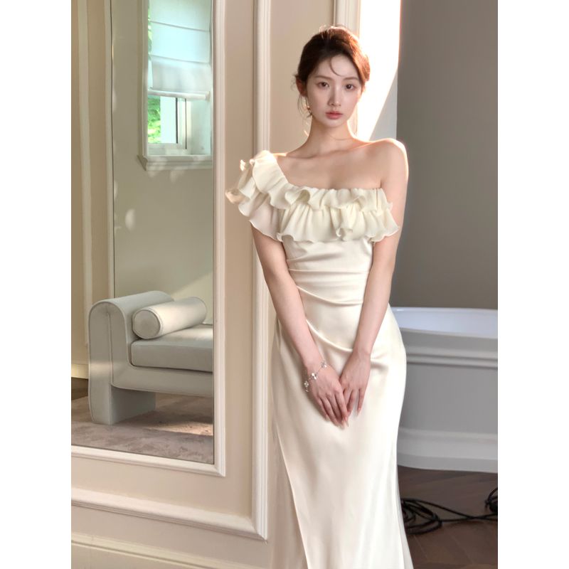 

From the Moment [Breathing Decision] Pure Desire Wind Satin Fishtail Dress One Dress Wear More Classy Evening Dress Long Dress Beige M(10-15 working days)