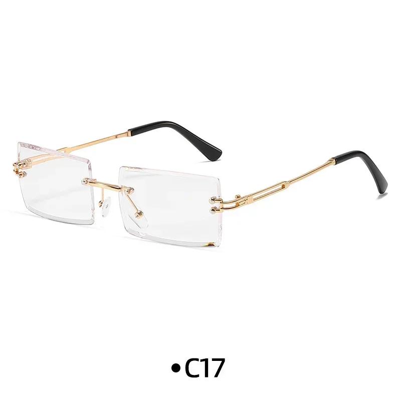 Fashion Rimless Rectangle Sunglasses Women Men Alloy Trendy Brand Small Square Sun Glasses Gradient Black Lens Shades UV400