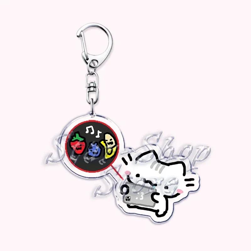 Kawaii Little Cat with Flower Keychains Strawberry Kitten Keyring for Accessories Bag Key Chain Ring Jewelry Fans Friends Gifts