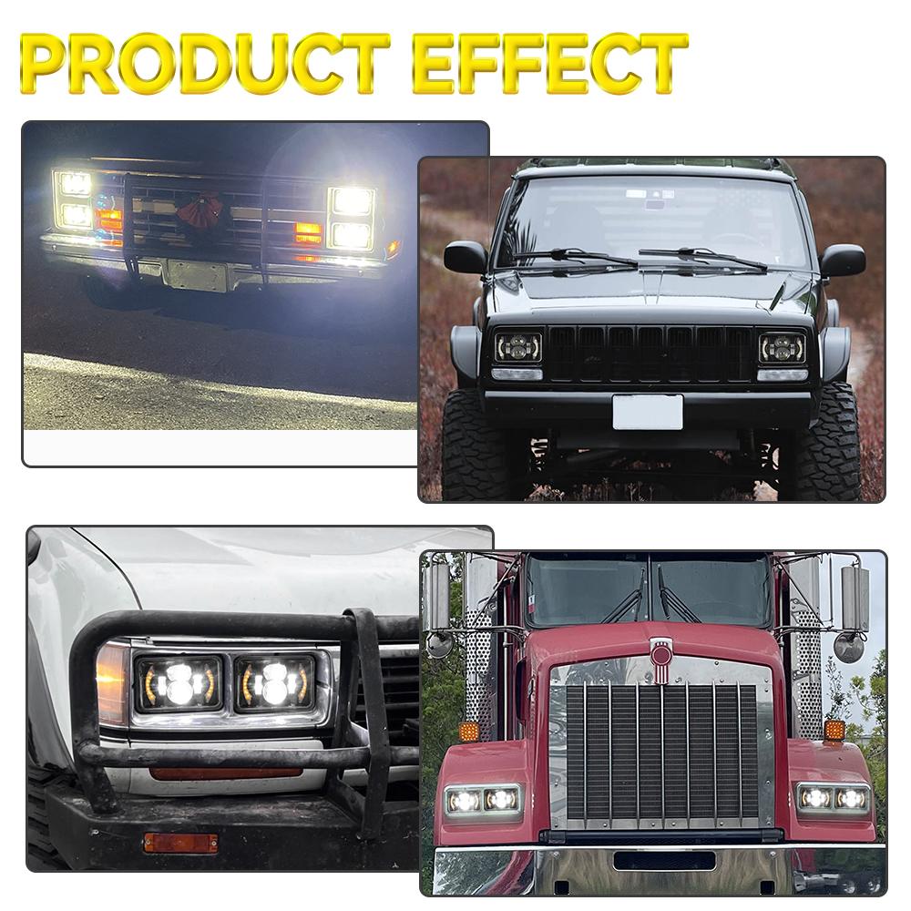 4x6" Inch LED Headlights Hi/Lo Beam with White Amber DRL for H4651 H4652 H4656 H4666 Car Truck Conversion Offraod