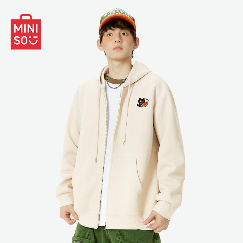 MINISO Men's Japanese Style Loose Fit Hooded Zip-up Sweatshirt