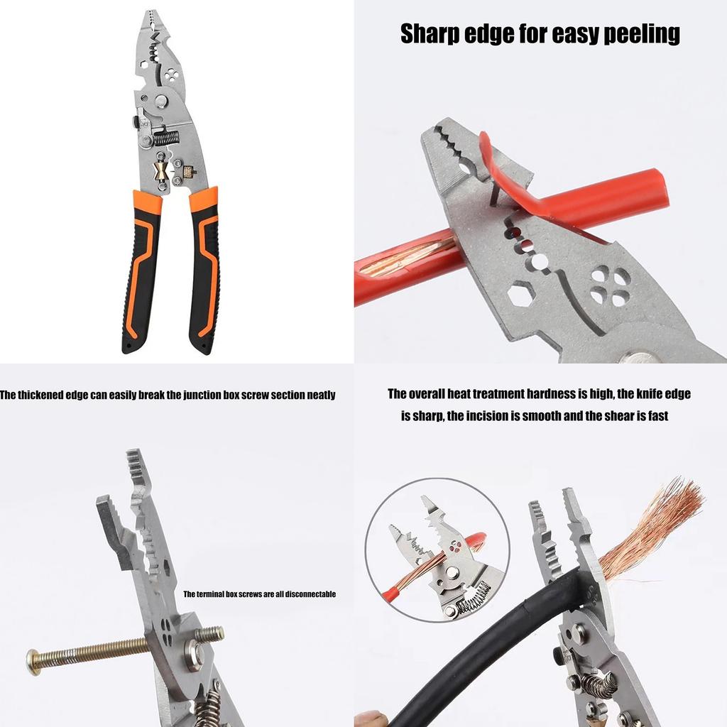 10 In 1 Multifunctional Wire Stripper and Cutter Cable Crimping Tool for Electrical Work with Ergonomic Curved Handle