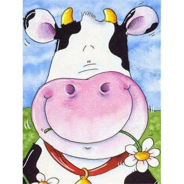 

5D Diy алмазная живопись с мультяшными животными, милая свинья, кошка, корова, вышивка крестиком, мозаика, вышивка ручной работы, настенное искусство, украшение для детской комнаты Full Round 20x30CM