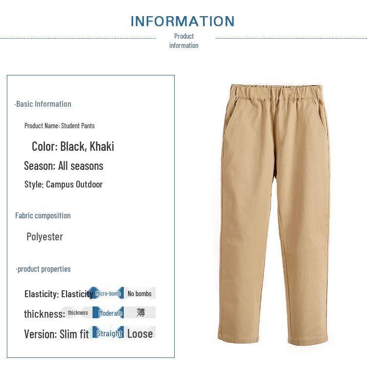 Kinder Schuluniformhose: Khaki-, schwarze und marineblaue Hosen für Jungen und Mädchen - Frühling/Sommer Freizeit- oder Kleiderstile