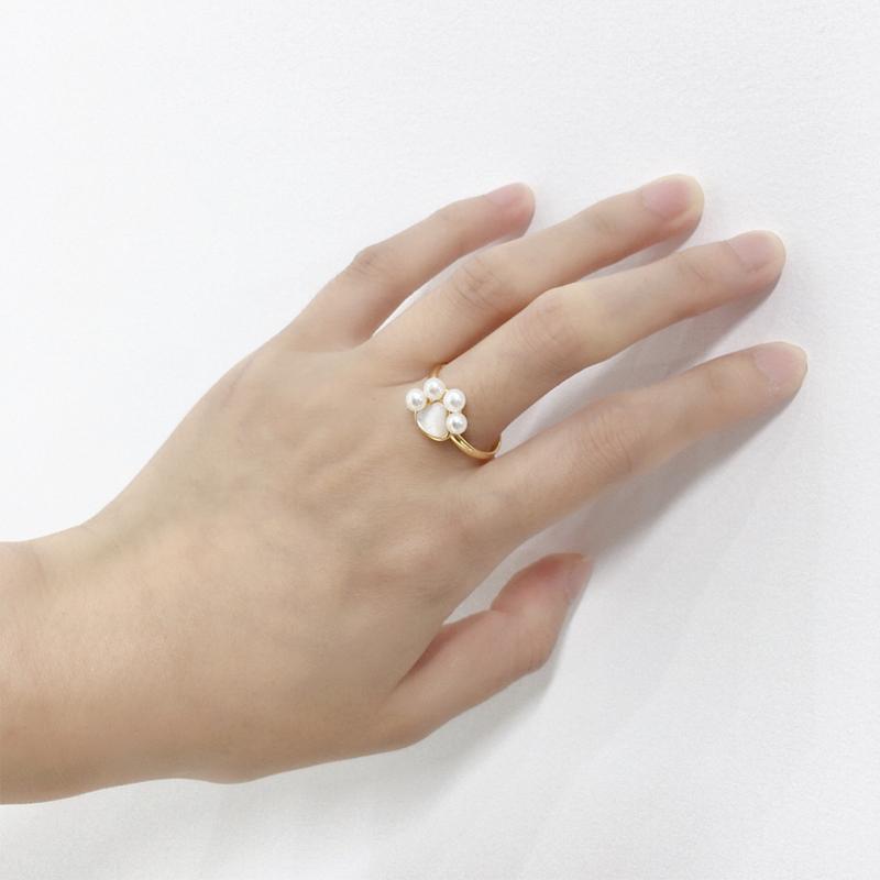 SHDIYAYUN Hot Sale 18K Gold Plated Cute Sea Shell Cat Claw Natural Freshwater Pearl Ring for Women