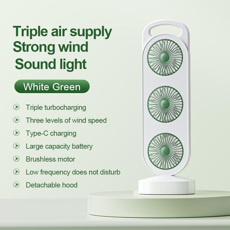 Desktop Fan With Three Air Outlets Usb Charging Adjustable High Wind Power Convenient Cooling Equipment For Outdoor Camping