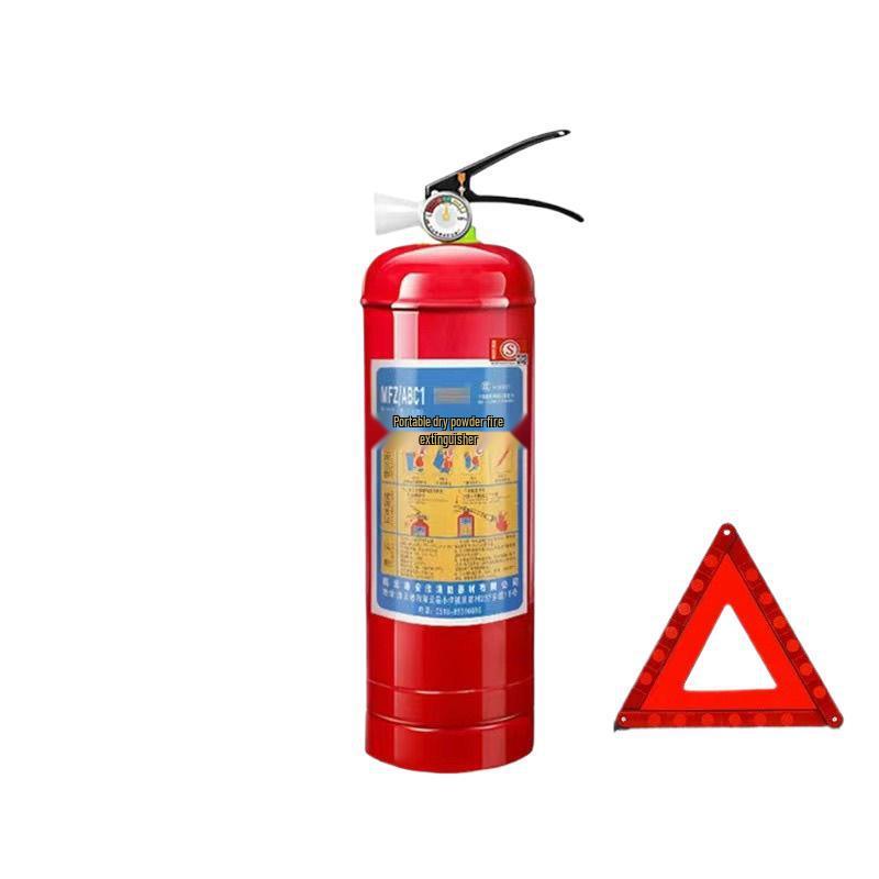 1kg Trockenpulver Handfeuerlöscher mit Feuerwarnschild und Jahresinspektionsset für Fahrzeuggebrauch