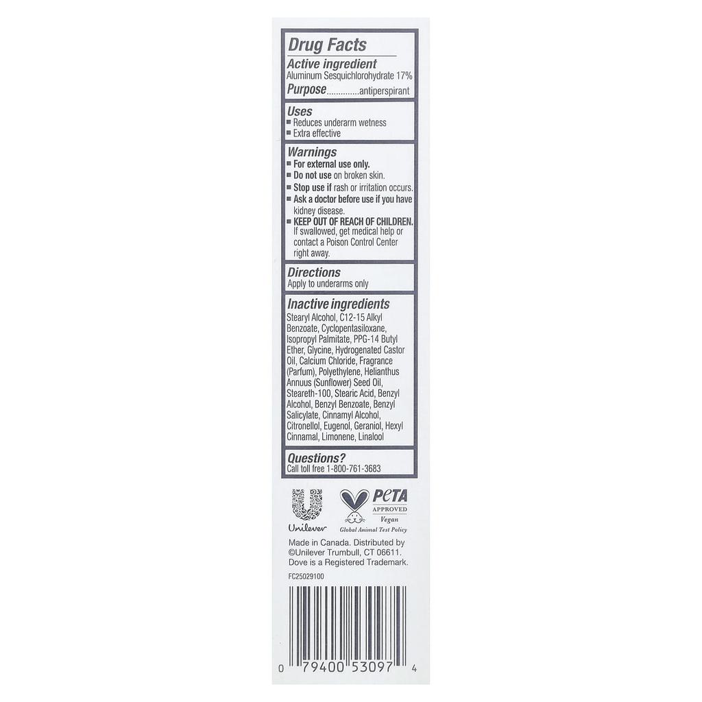 Dove, Clinical + Care, Antiperspirant Deodorant, Original Clean, 74g (2.6oz)