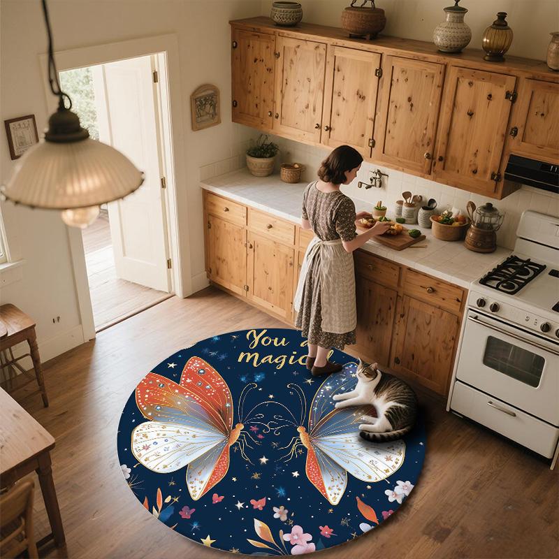 Vlinder,Ronde Vloerkleed,Tapijt voor Woonkamer Slaapkamer Bank Speelkamer Decoratie,Antislip Vloermat