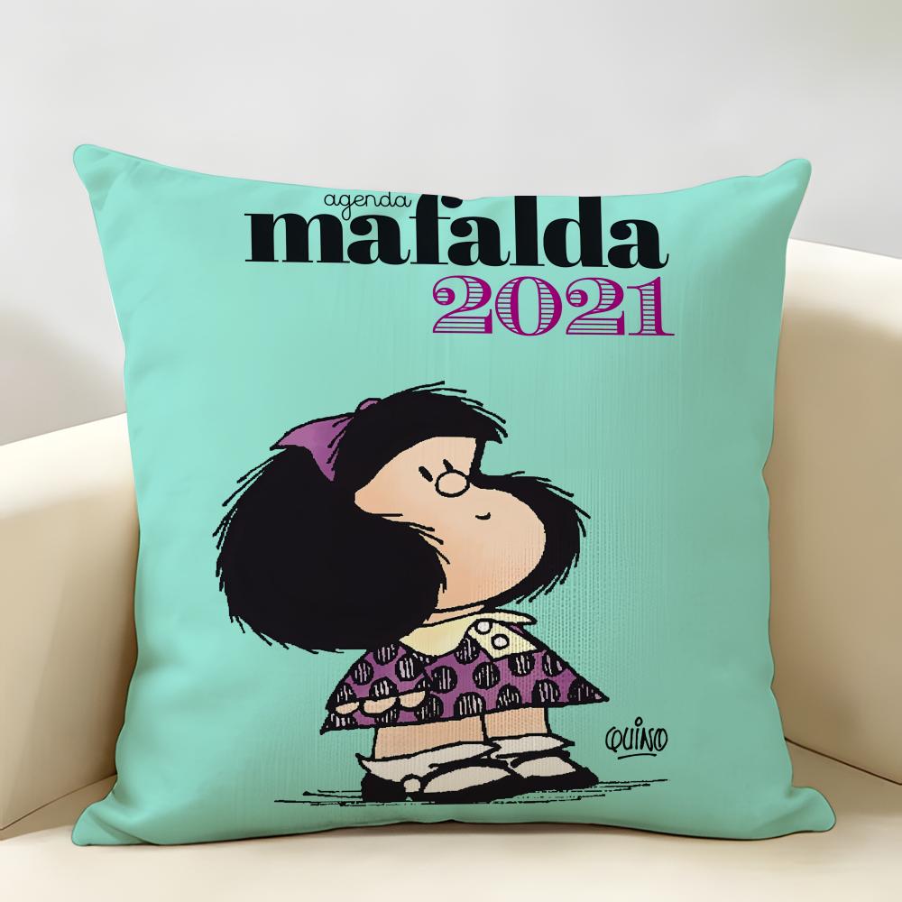 MMafalda Cartoon Cute Cushion Cover Natural Linen Organic Fabric DoubleSided Printing Room Sofa Decor Pillow Case