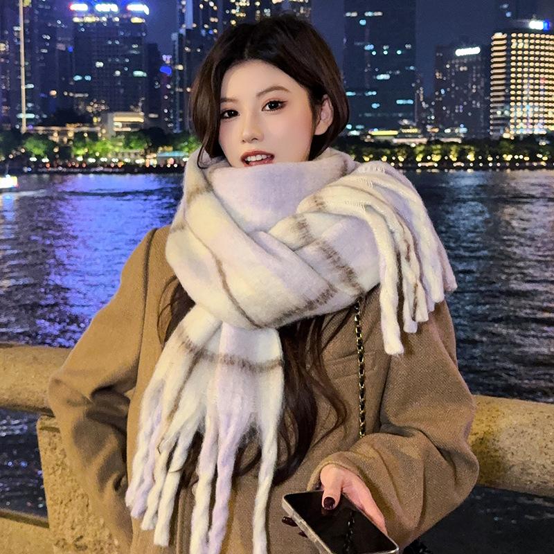 Korean Atmosphere, High-grade Plaid Fringed Scarf, Women's Winter New Versatile Thickened Warm Scarf, Shawl