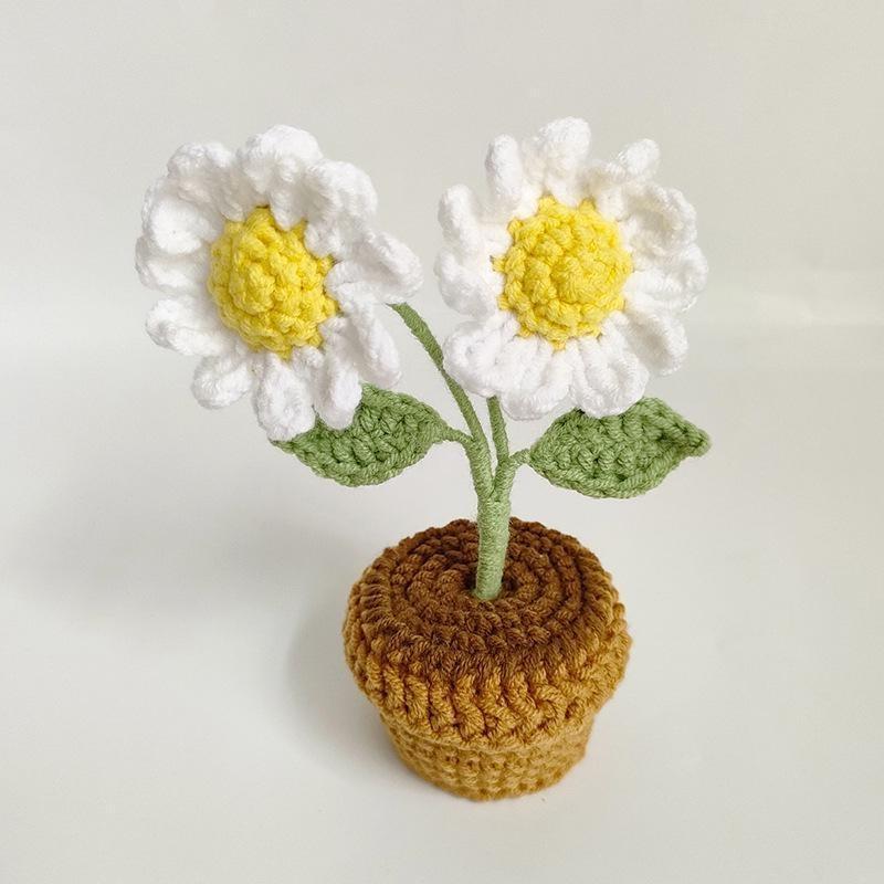 DIY Håndlaget Heklede Blomster Potteplanter Ferdigvevd Bukett Kunstig Strikket Blomst Valentinsdagsgave Hjem Skrivebordsdekor