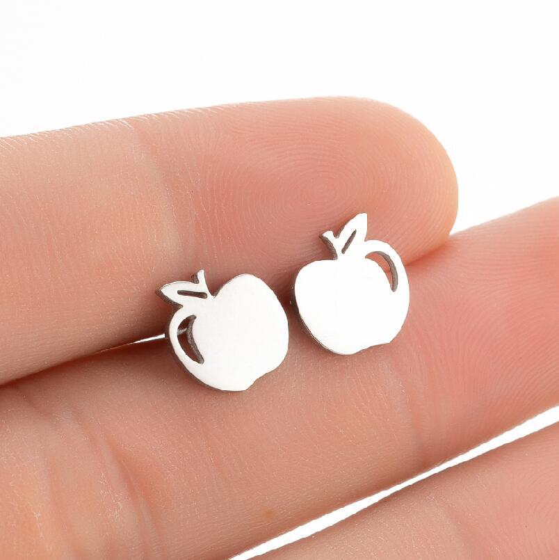 Christmas Eve Stainless Steel Apple Ear Studs for Women - European & American Style