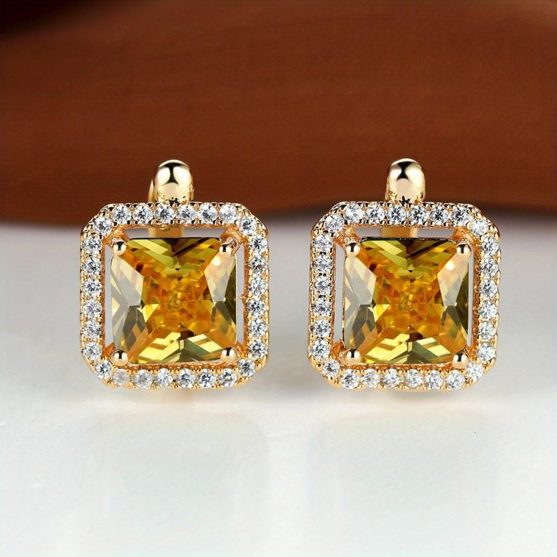 Luxury Square Green Natural Zircon Stud Earrings for Women Fashion Rose Gold Bride Wedding Earrings Statement Jewelry