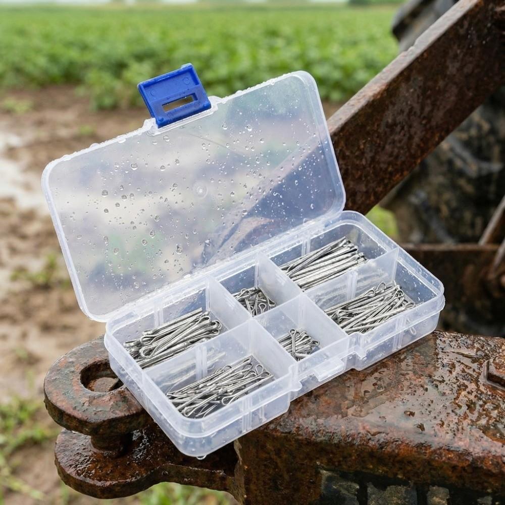 175Pcs Galvanized Steel Split Pin Set Assorted Sizes 175-piece Steel Fasteners Set Open-type Hard-shell Fastening Pins Kit