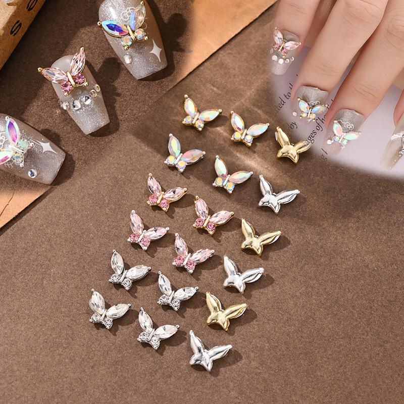 5Pcs Simulated Alloy Butterfly Nail Art Decorations Light Luxury Butterfly Glass Inlaid Nail Charms Accessories DIY