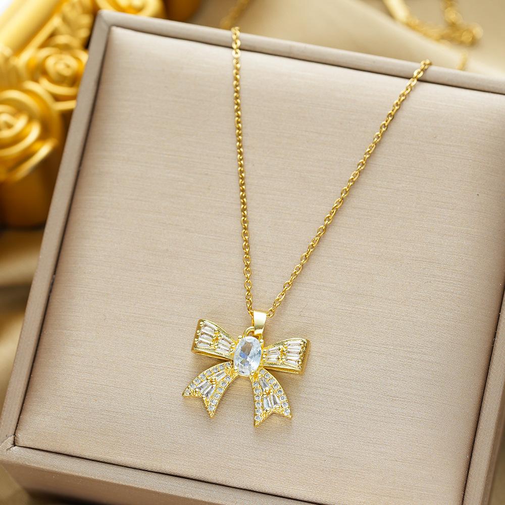 Titanium Steel Zircon Butterfly Pendant Necklace - Simple & Versatile Clavicle Accessory