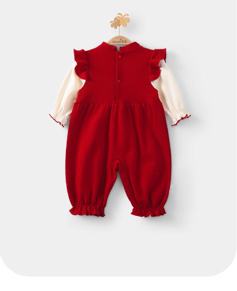 Youqi Autumn Baby Girl Red First Birthday Long Sleeve Dress and Bodysuit Set