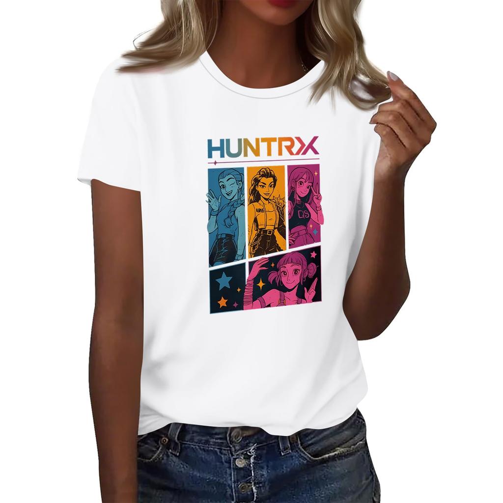 Women's  Group 2D Printed Round Neck Short Sleeve Top